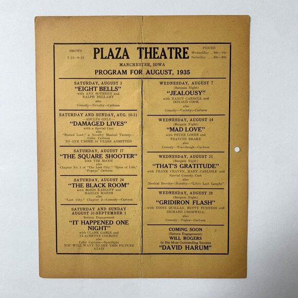 1935 Castle Theatre Plaza Program Schedule SHIRLEY TEMPLE Joan Crawford - Picture 5 of 6